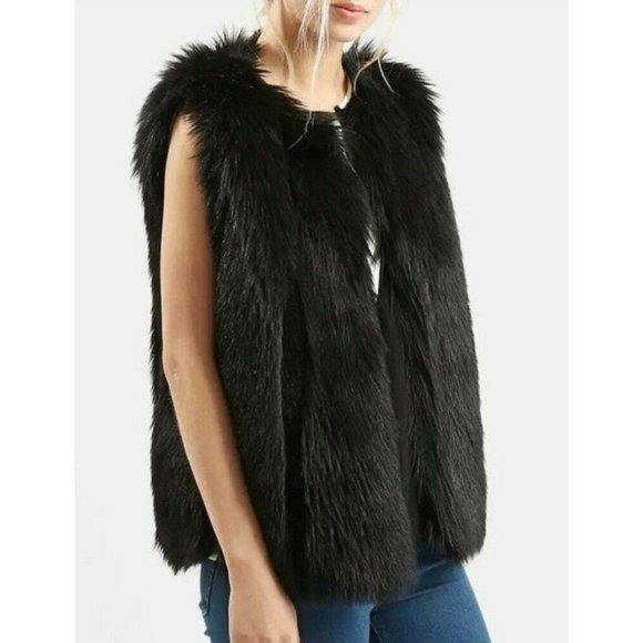 Topshop Jackets & Blazers - Topshop Women's 4 Black Faux Fur Vest Lined Hook Closure Pockets New $125